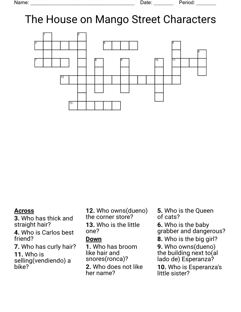 The House on Mango Street Characters Crossword