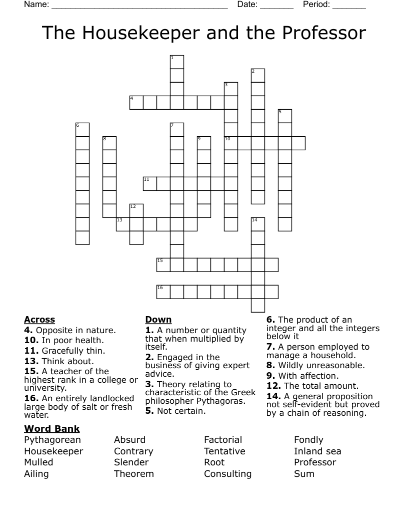 The Housekeeper and the Professor Crossword