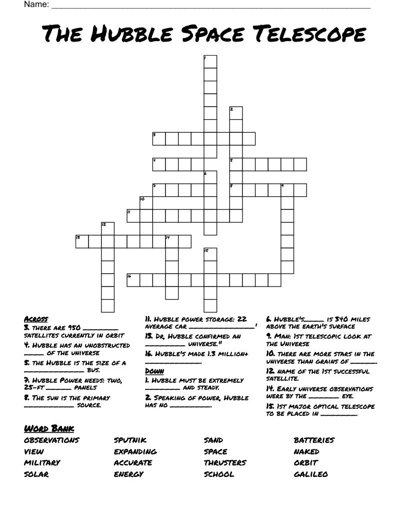 The Hubble Space Telescope Crossword