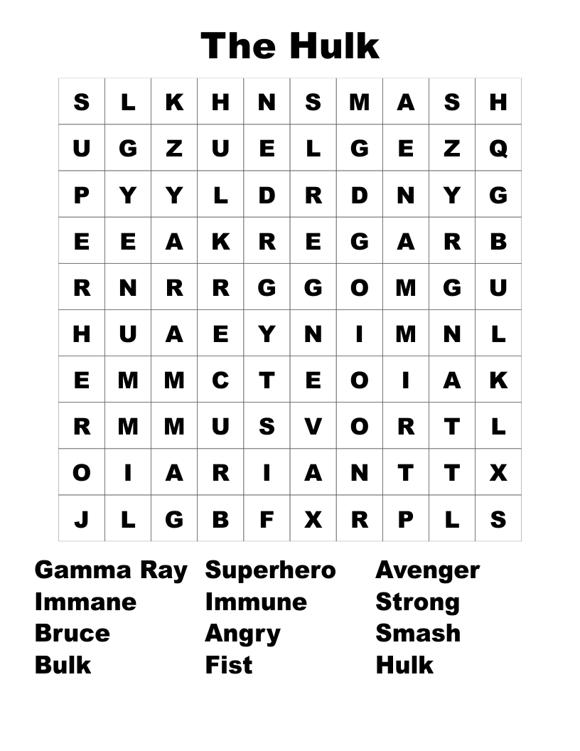 The Hulk Word Search