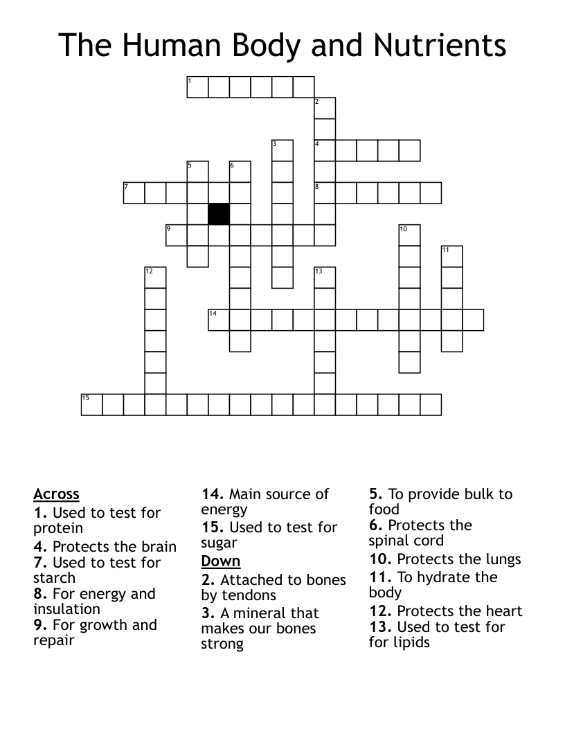 The Human Body and Nutrients Crossword