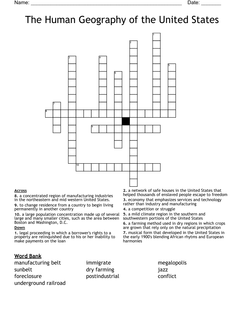 The Human Geography of the United States Crossword