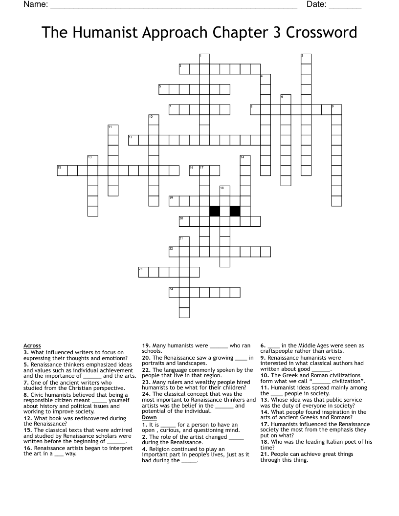 The Humanist Approach Chapter 3 Crossword
