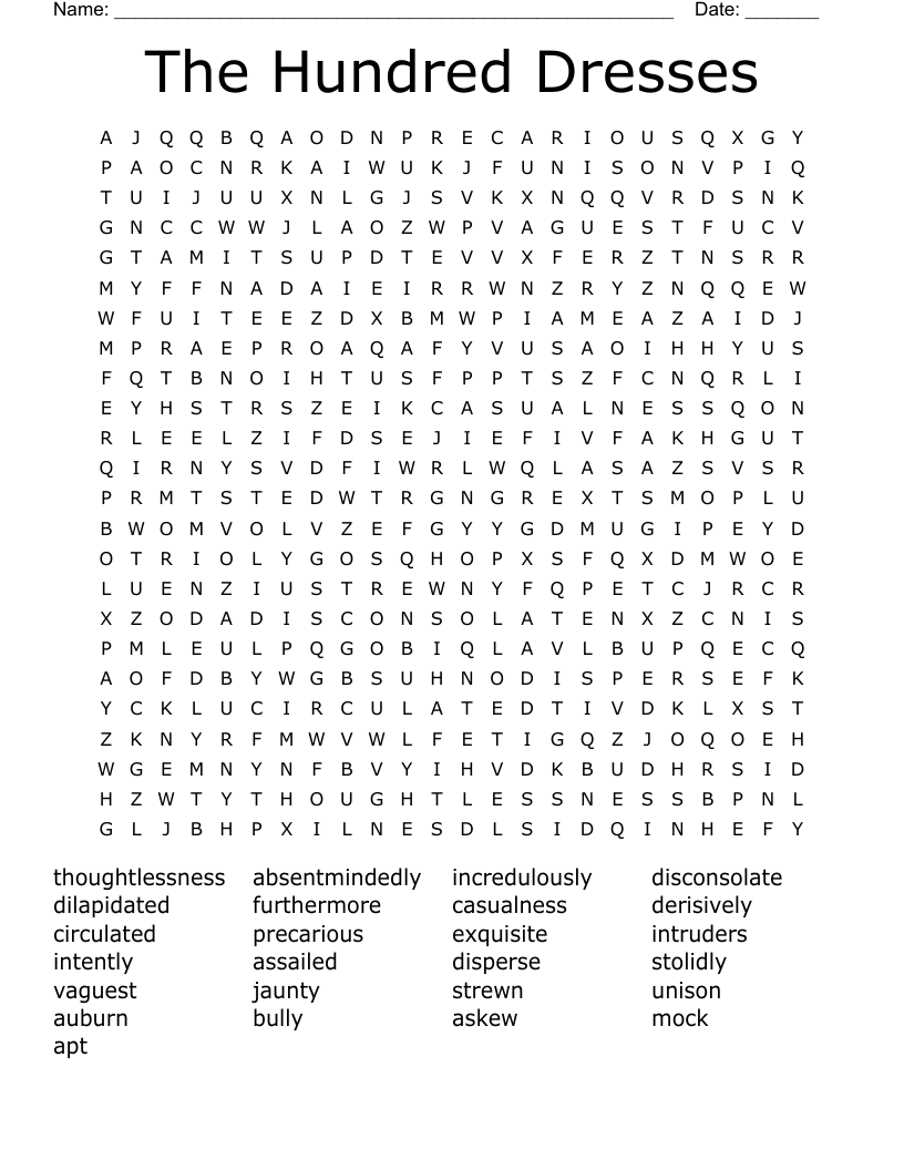 The Hundred Dresses Word Search