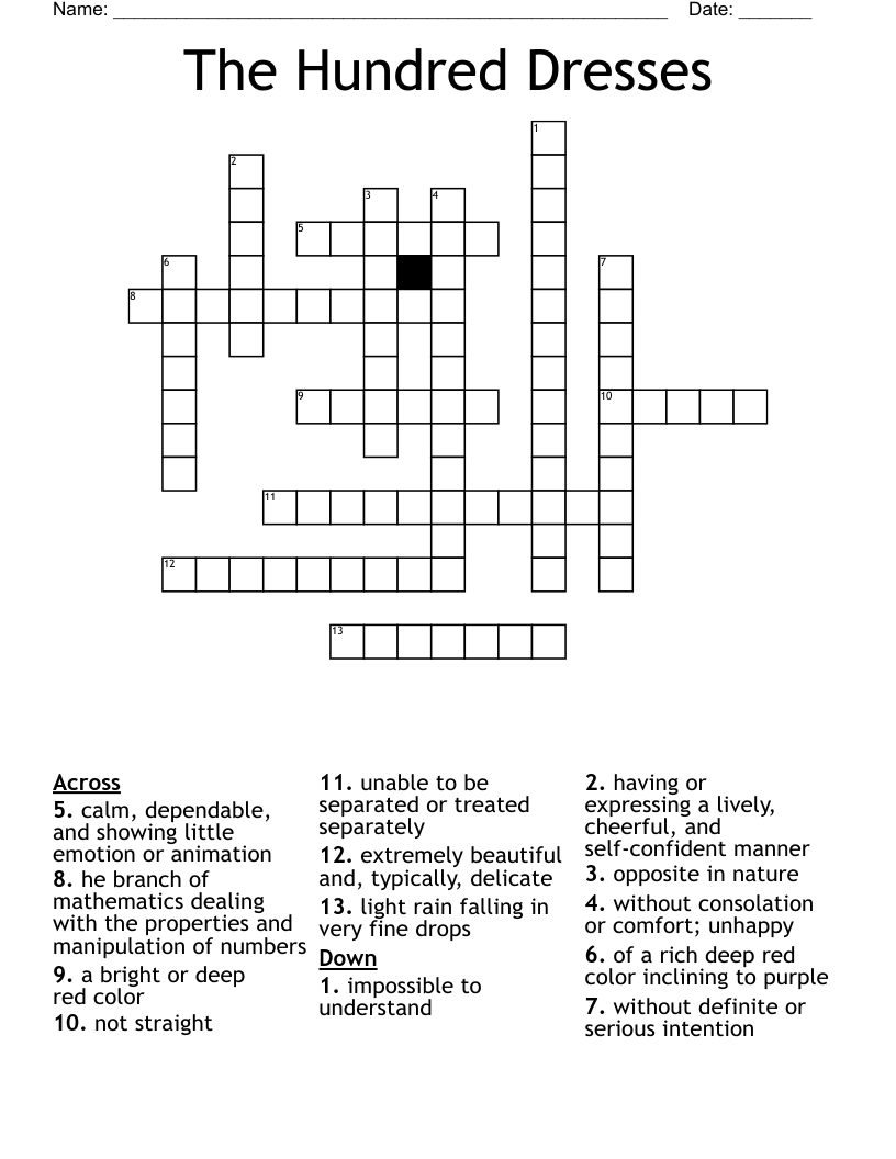 The Hundred Dresses Crossword