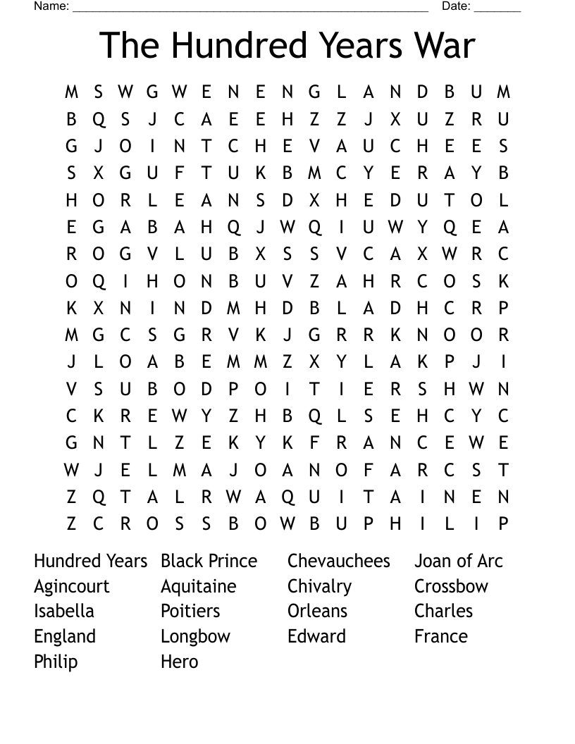 The Hundred Years War Word Search