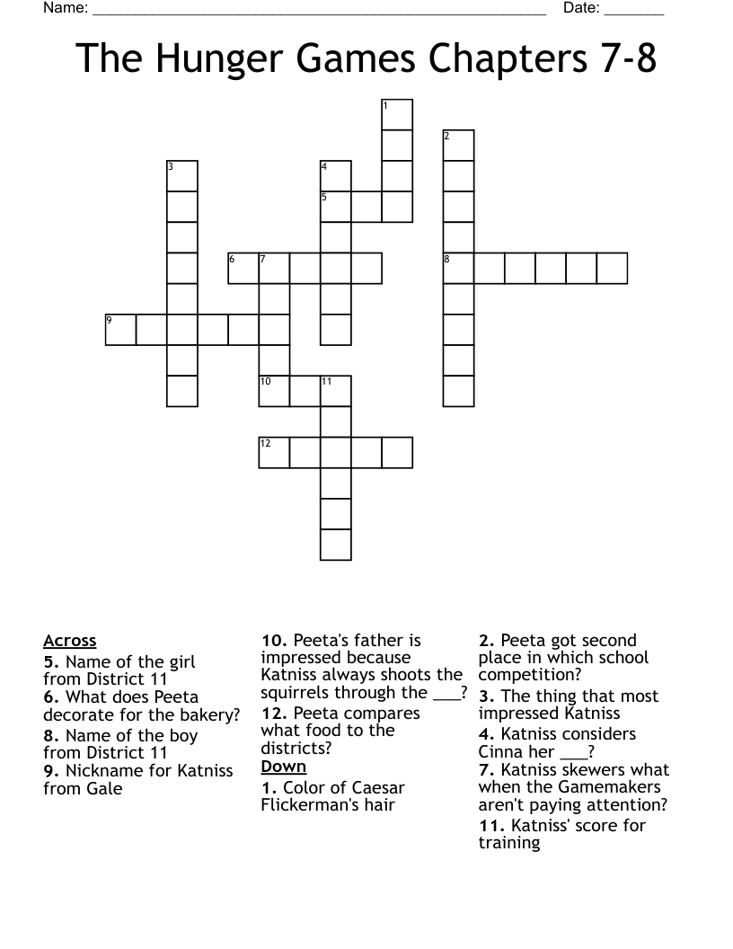 The Hunger Games Chapters 7-8 Crossword