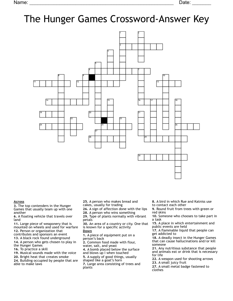 The Hunger Games Crossword-Answer Key