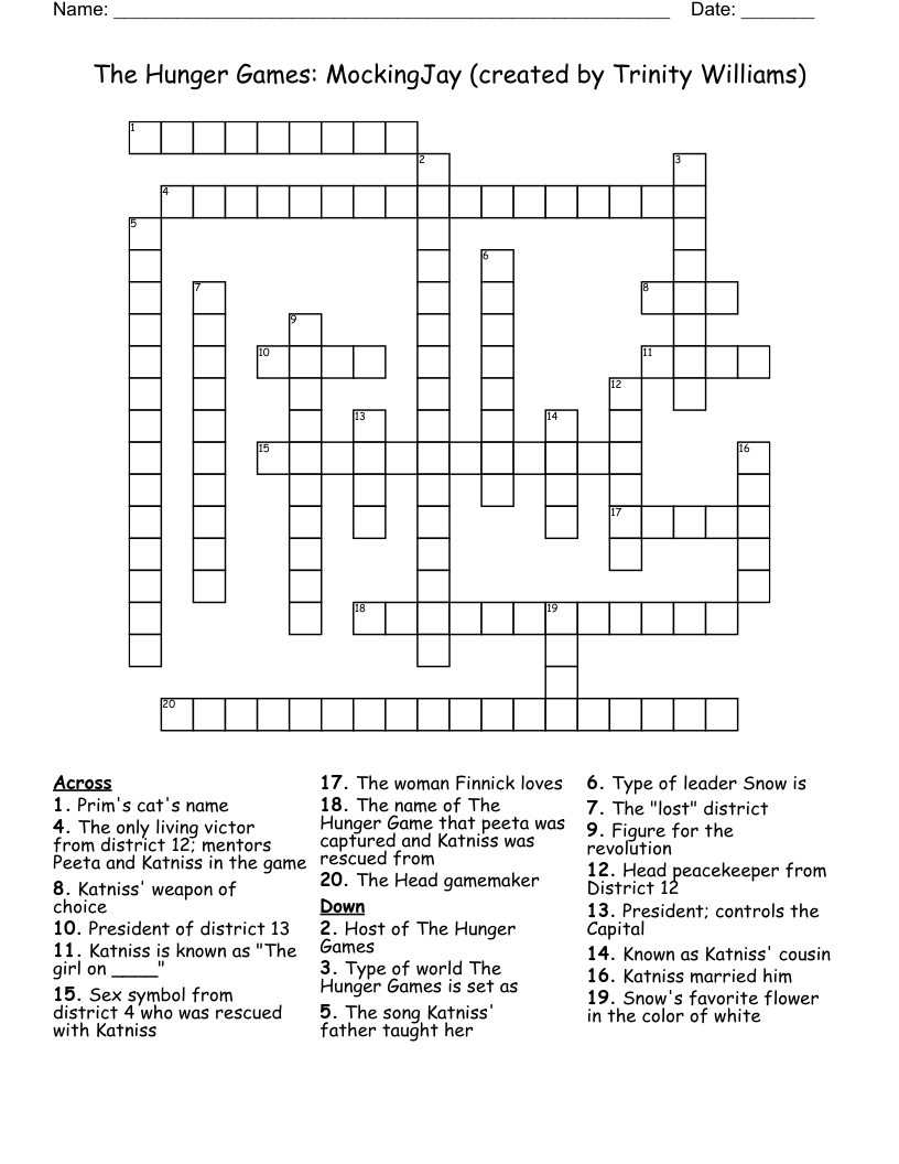 The Hunger Games: MockingJay (created by Trinity Williams) Crossword