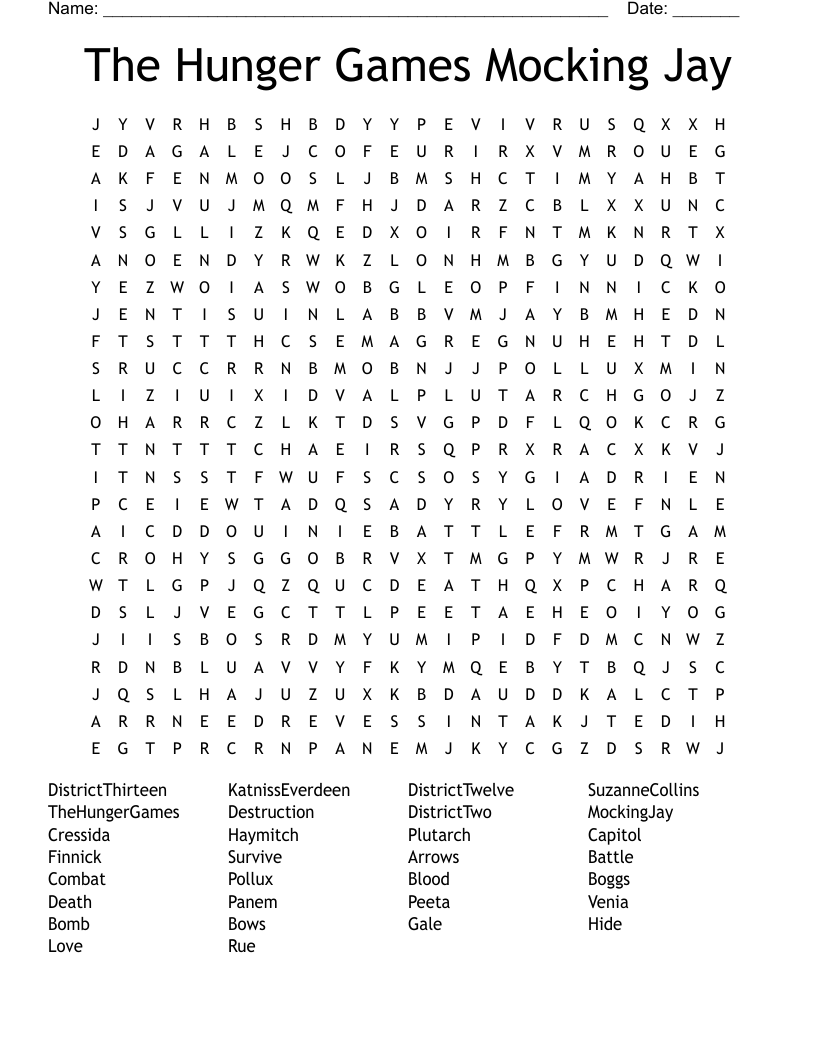 The Hunger Games Mocking Jay Word Search