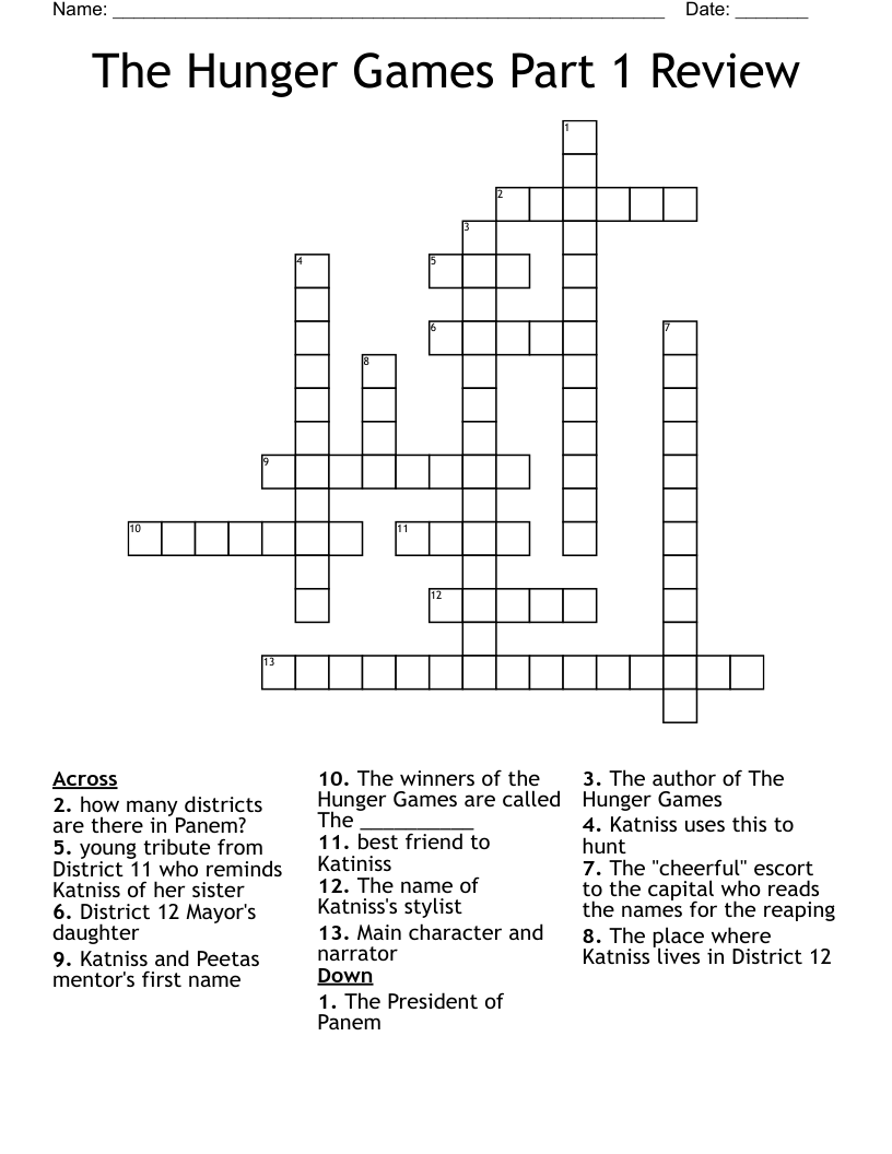 The Hunger Games Part 1 Review Crossword