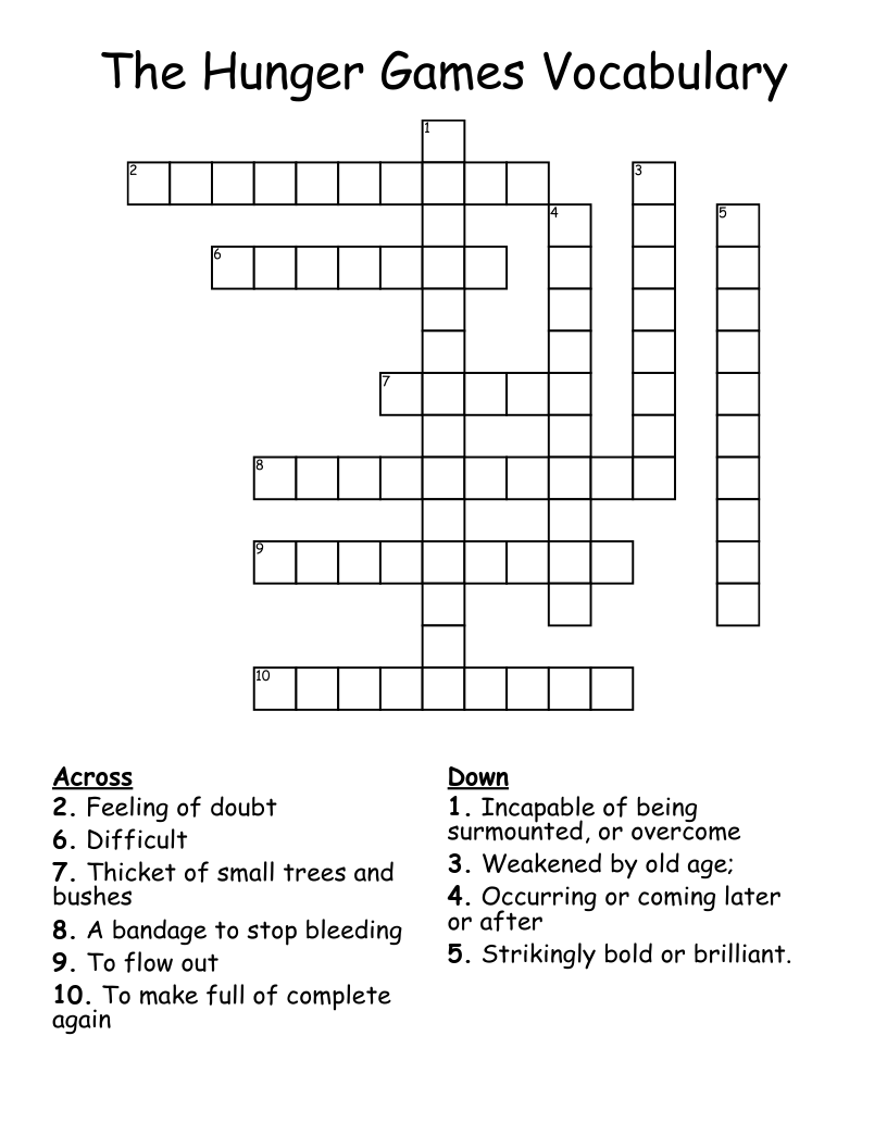 The Hunger Games Vocabulary  Crossword