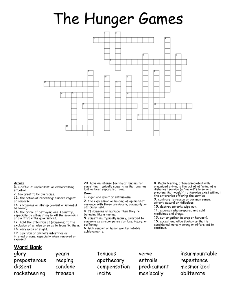 The Hunger Games  Crossword