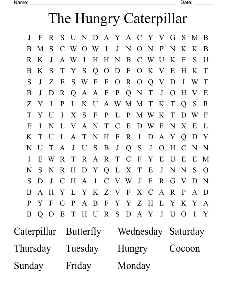 The Hungry Caterpillar Word Search