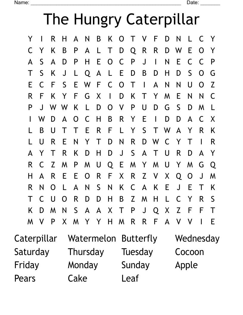 The Hungry Caterpillar  Word Search