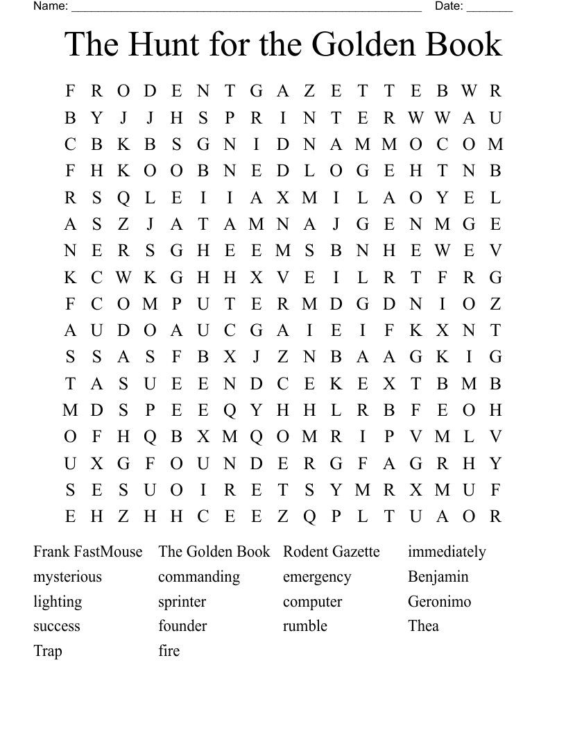 The Hunt for the Golden Book  Word Search