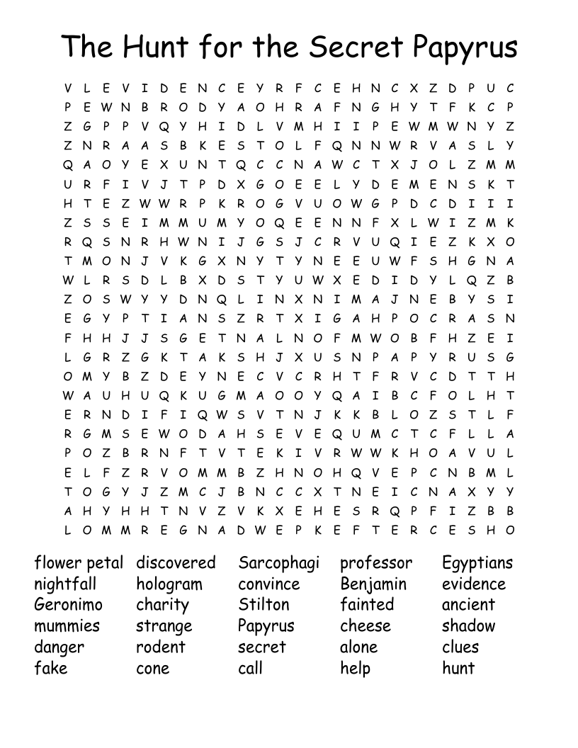The Hunt for the Secret Papyrus Word Search