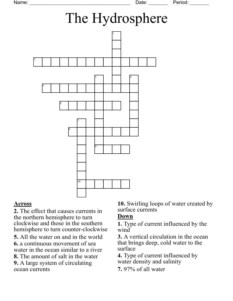 The Hydrosphere Crossword