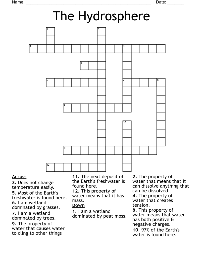 The Hydrosphere Crossword