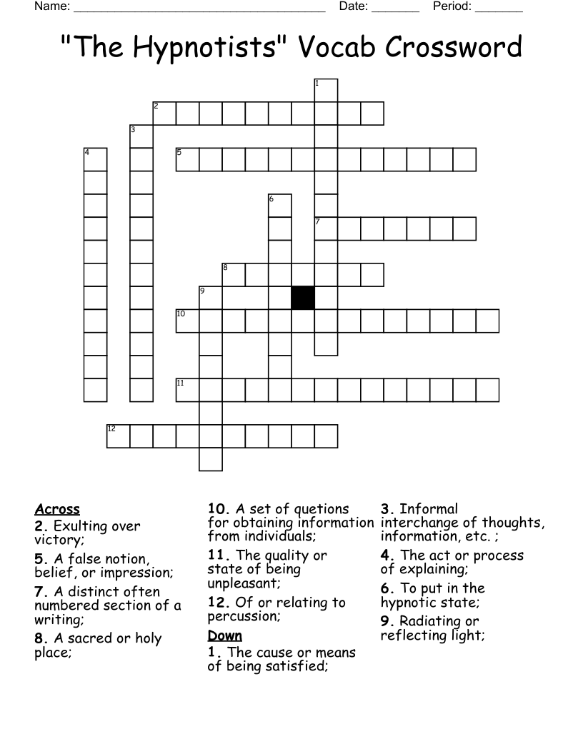 "The Hypnotists" Vocab Crossword