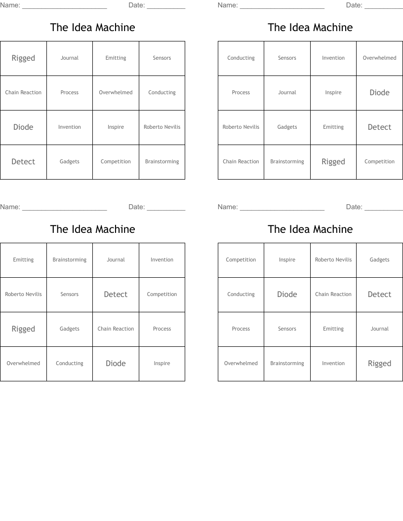 The Idea Machine Bingo Cards