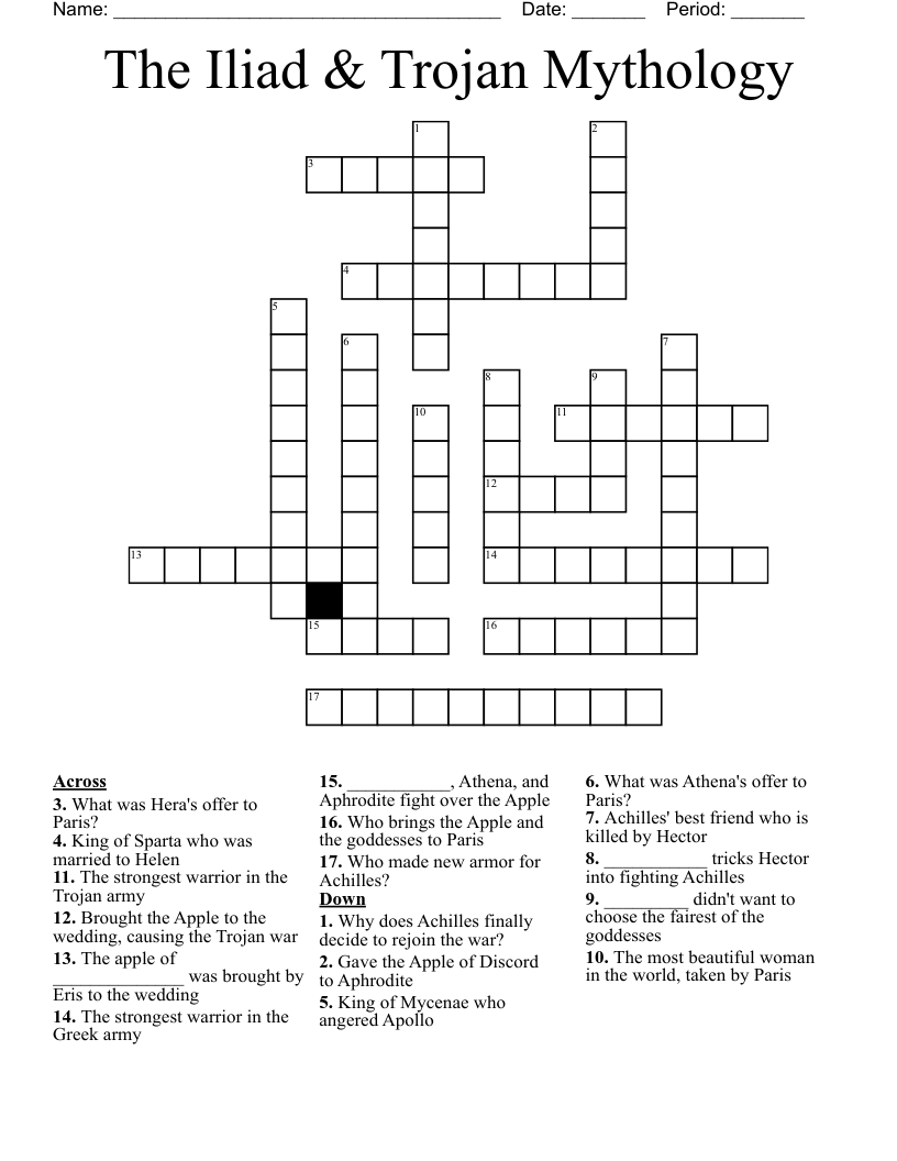 The Iliad & Trojan Mythology Crossword