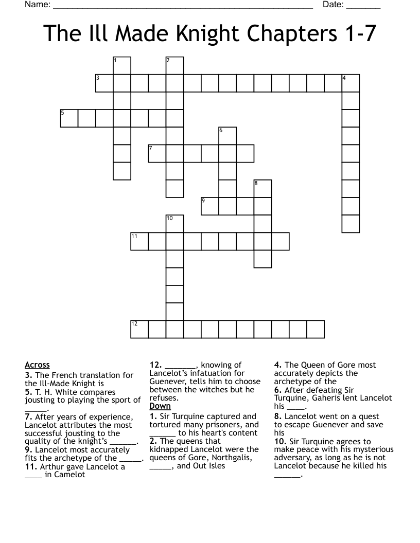 The Ill Made Knight Chapters 1-7 Crossword
