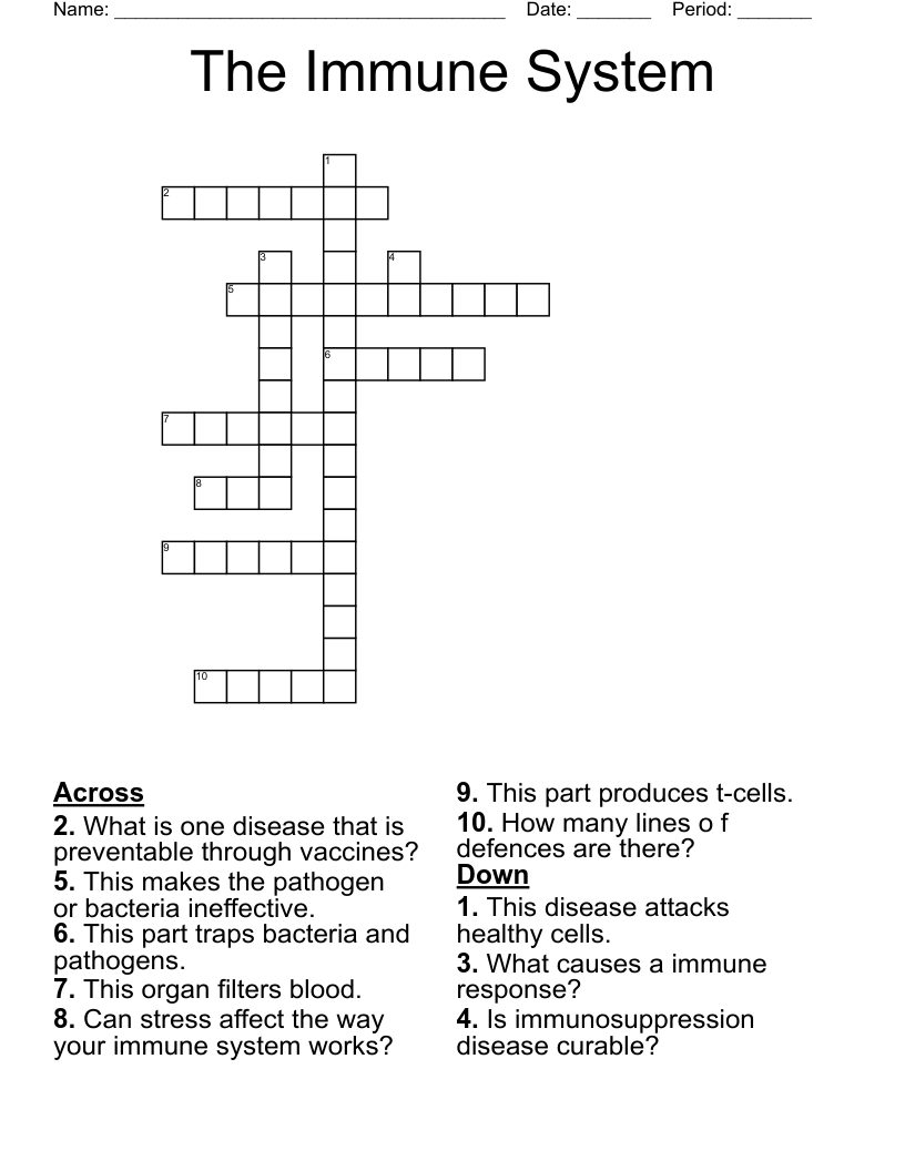 The Immune System Crossword