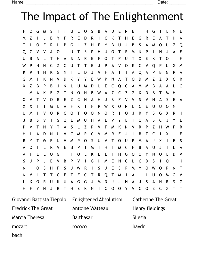 The Impact of The Enlightenment Word Search