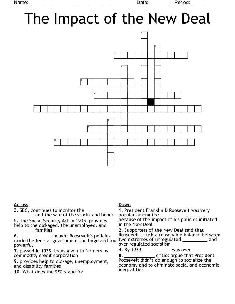 The Impact of the New Deal Crossword