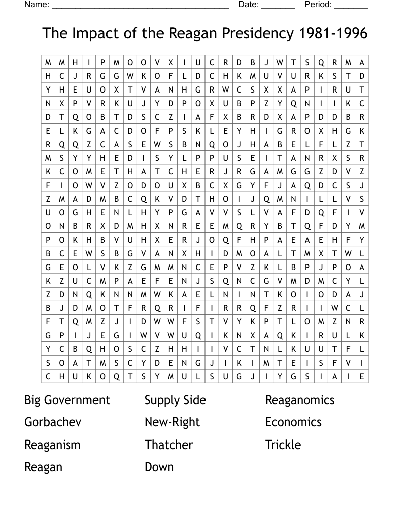 The Impact of the Reagan Presidency 1981-1996 Word Search