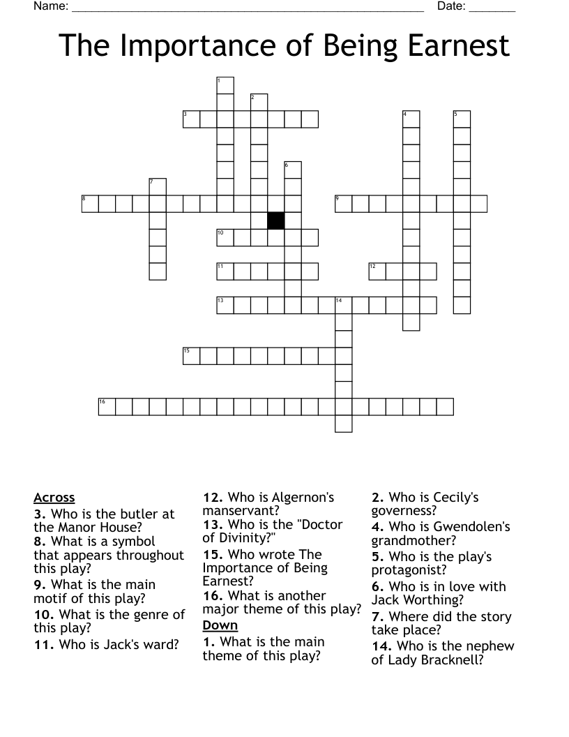 The Importance of Being Earnest Crossword