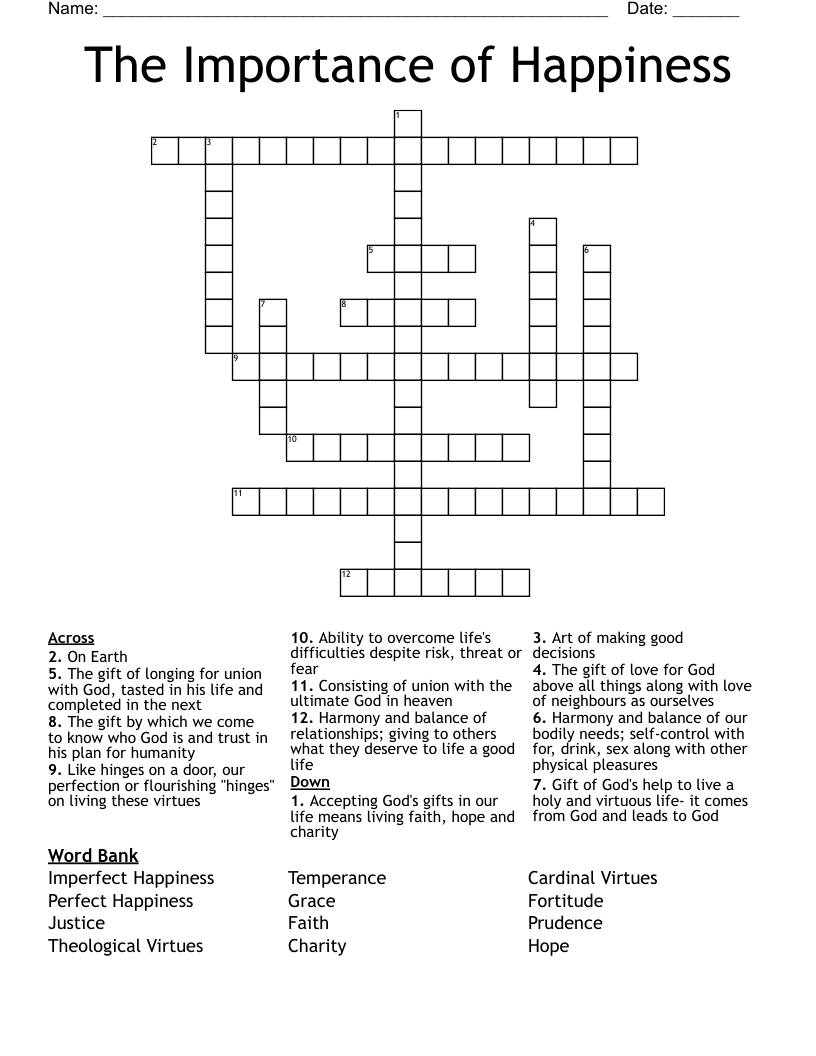 The Importance of Happiness Crossword