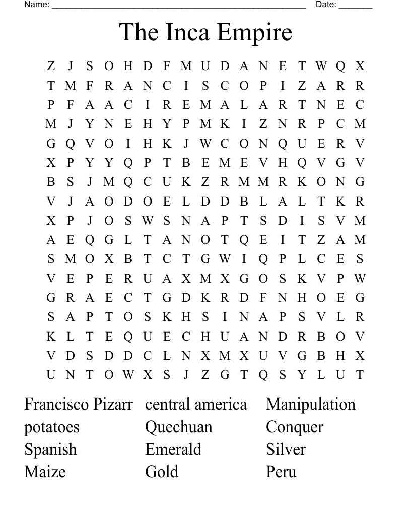 The Inca Empire  Word Search