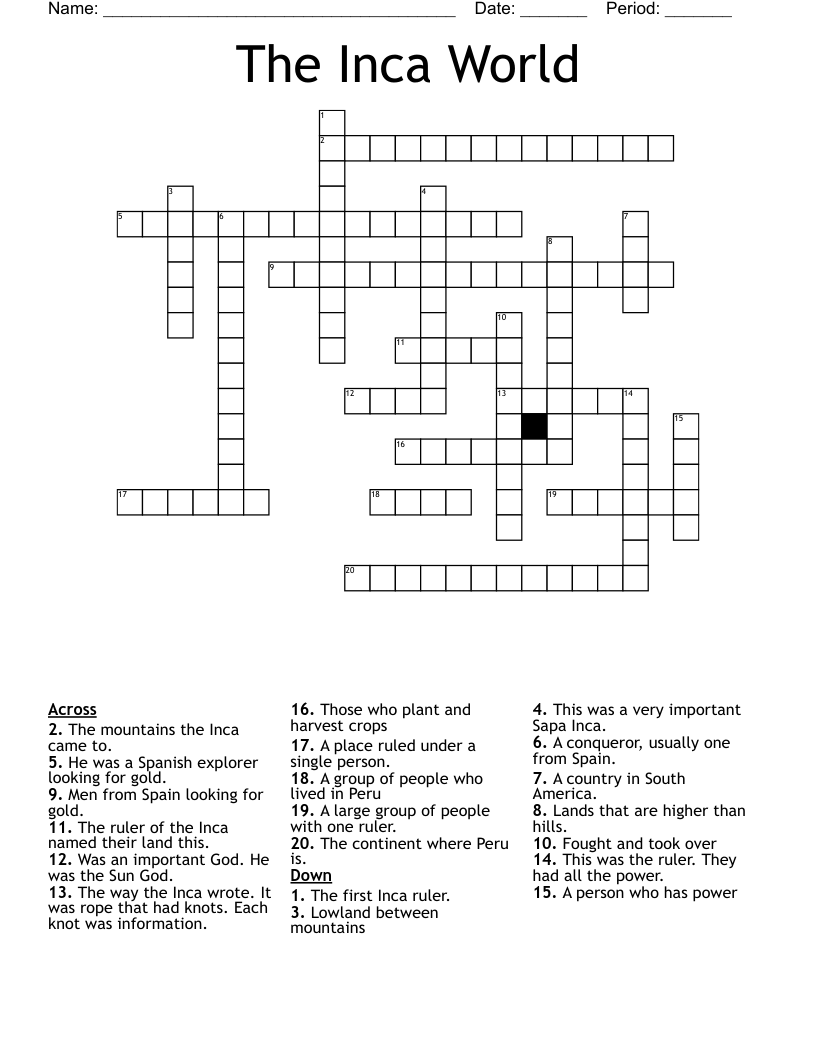 The Inca World Crossword