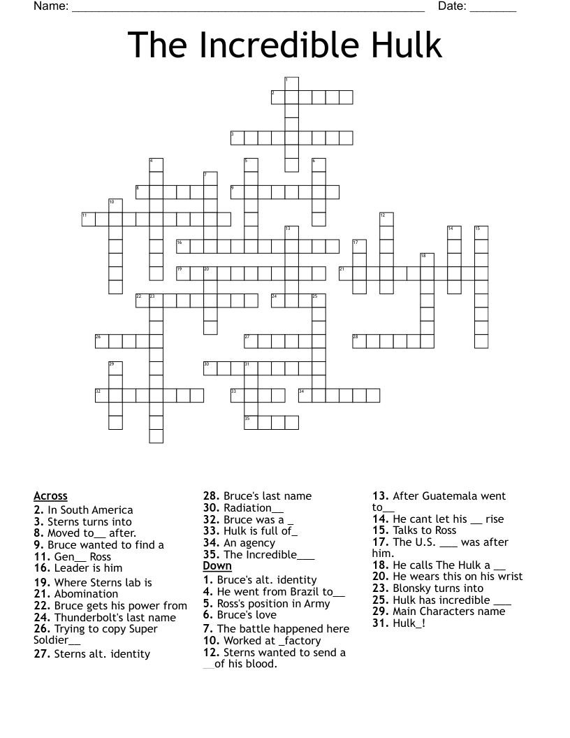 The Incredible Hulk Crossword