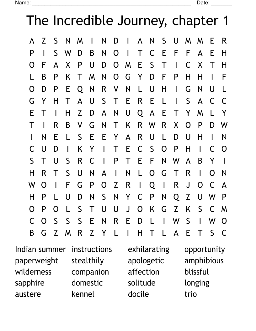 The Incredible Journey, chapter 1 Word Search