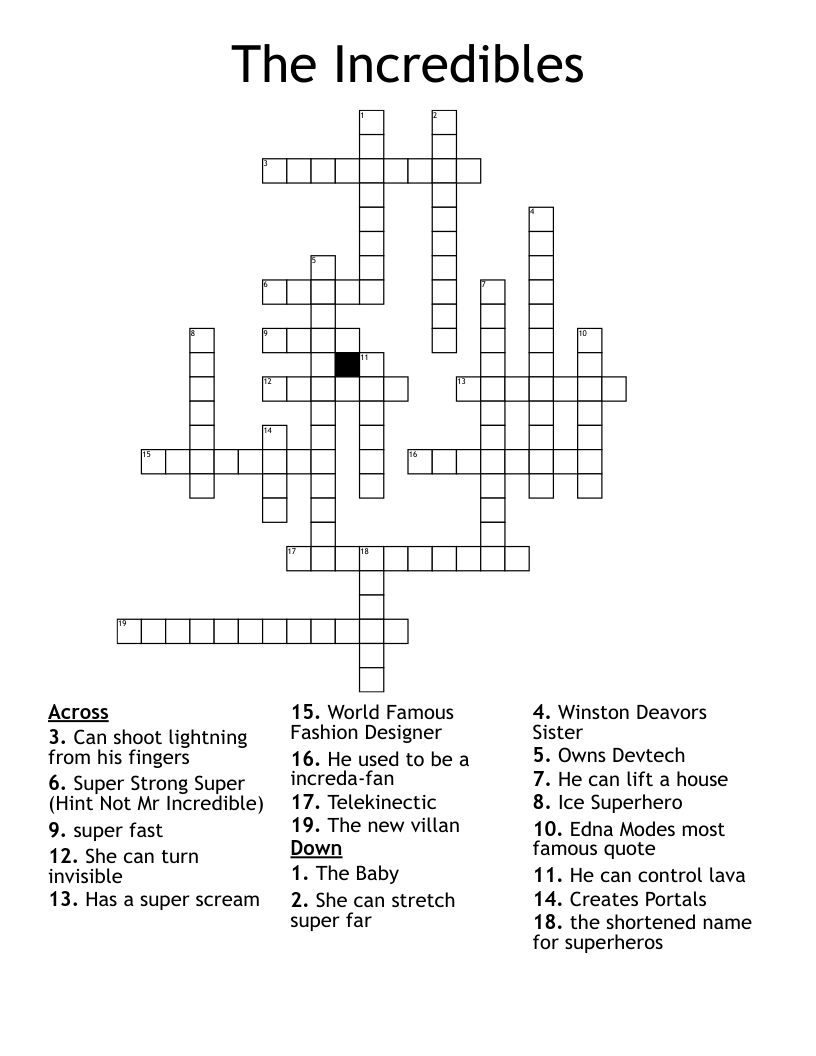 The Incredibles Crossword