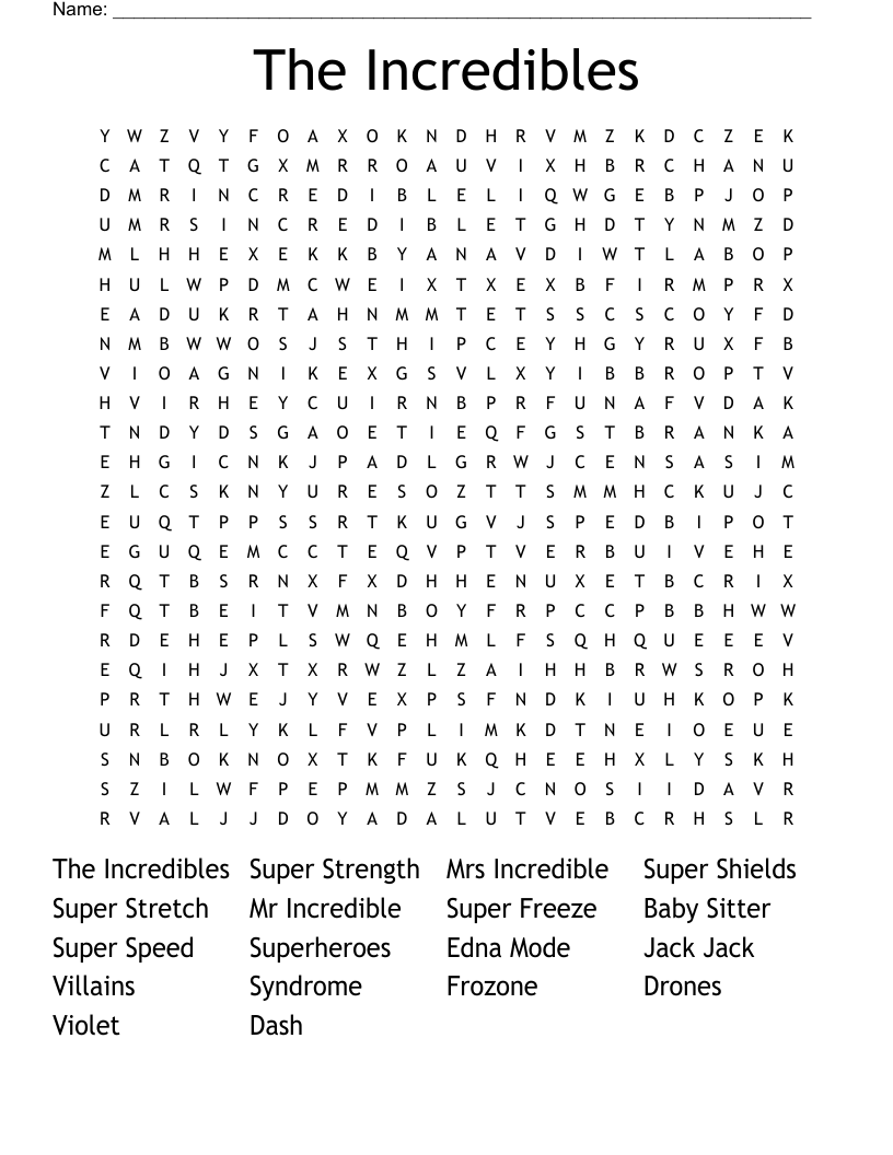 The Incredibles Word Search