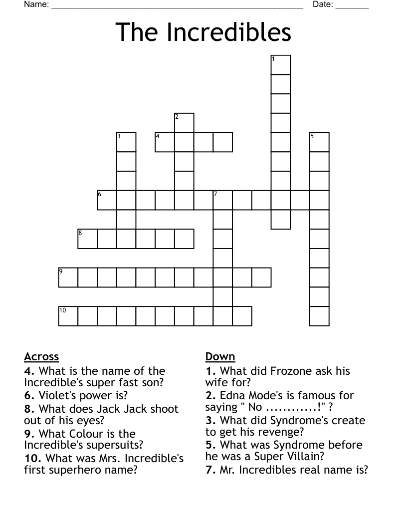 The Incredibles Crossword