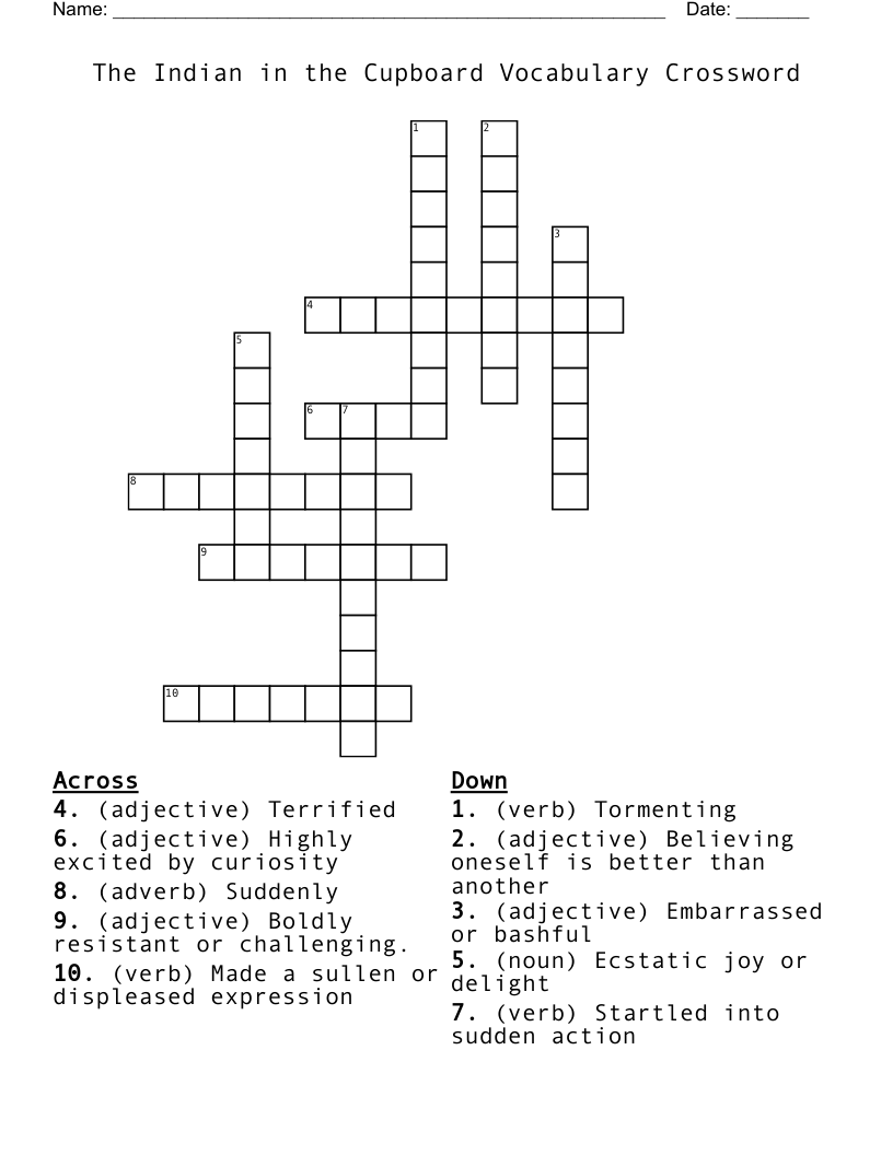 The Indian in the Cupboard Vocabulary Crossword