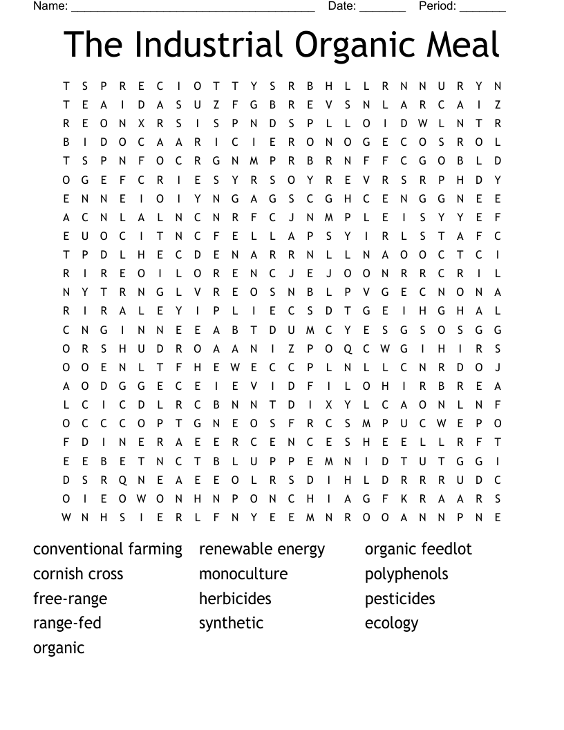 The Industrial Organic Meal Word Search