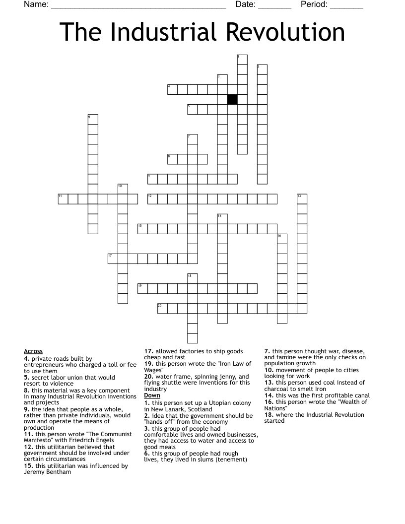 The Industrial Revolution Crossword