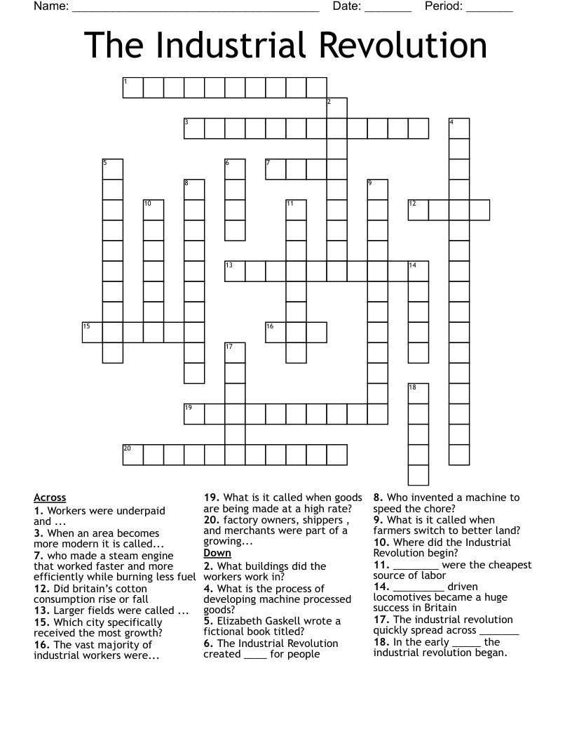 The Industrial Revolution Crossword