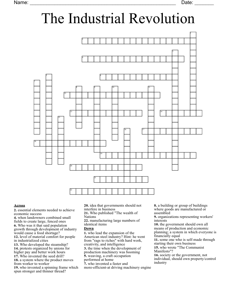 The Industrial Revolution Crossword
