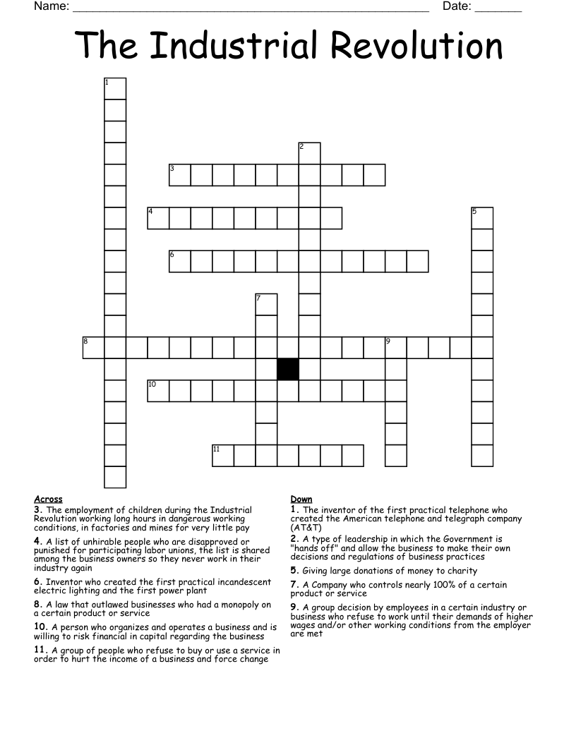 The Industrial Revolution Crossword