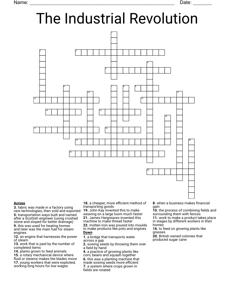 The Industrial Revolution Crossword