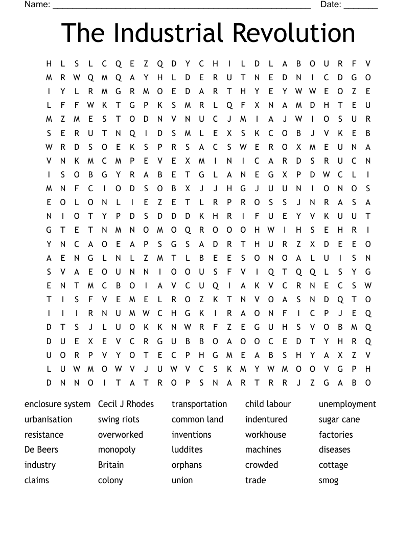 The Industrial Revolution Word Search