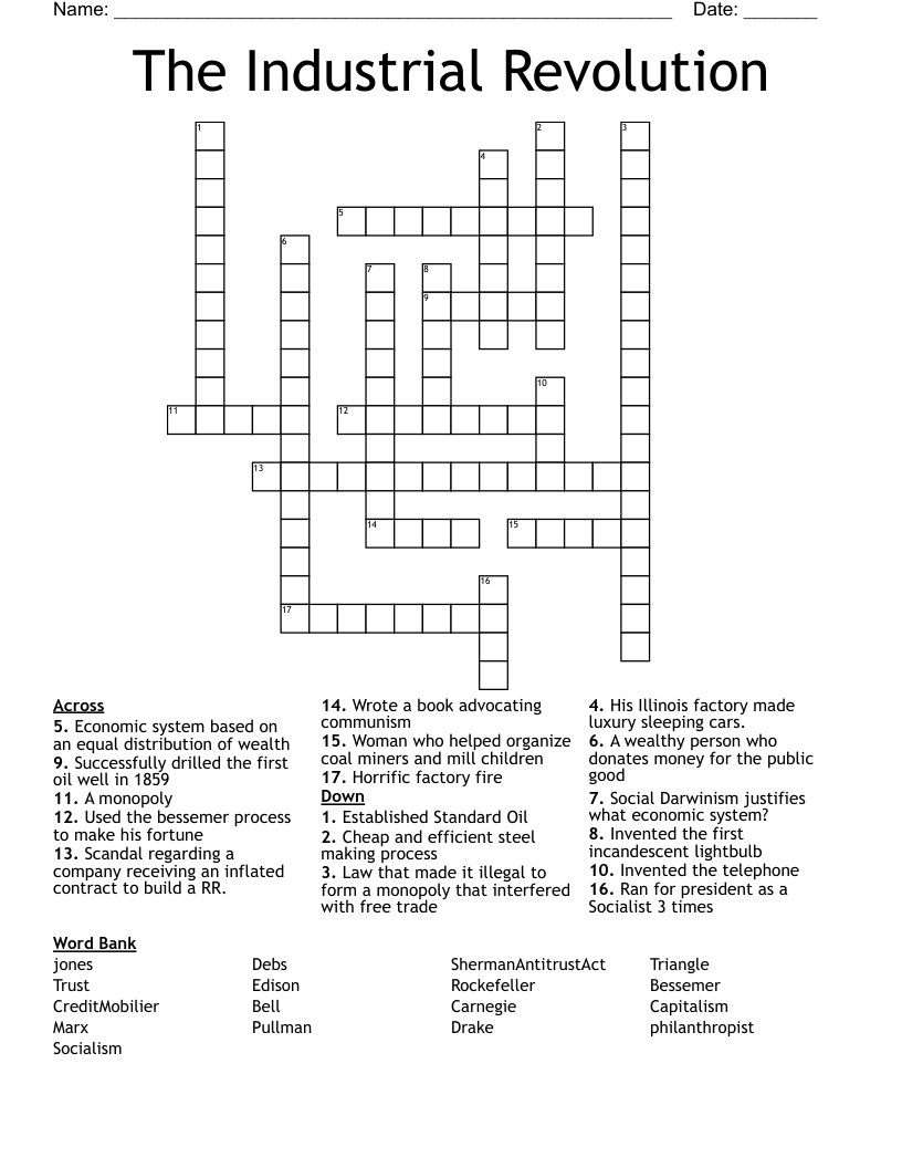 The Industrial Revolution Crossword