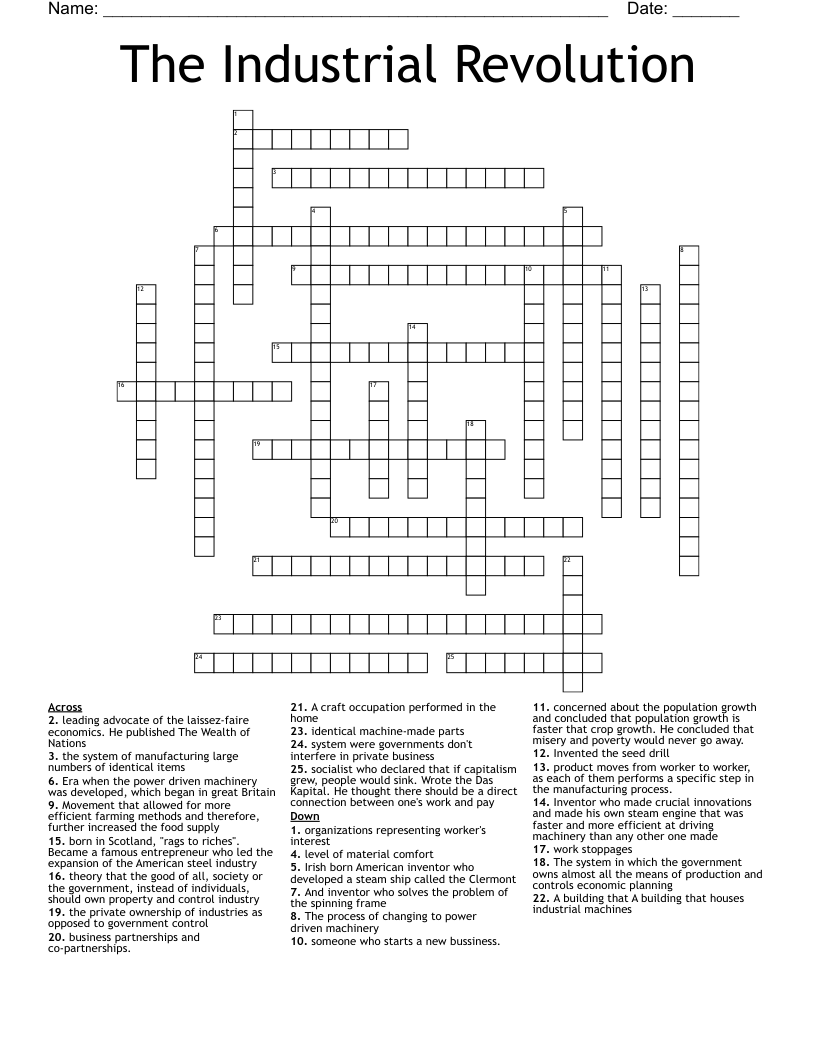 The Industrial Revolution Crossword